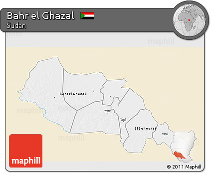 Classic Style 3D Map of Bahr El Ghazal, single color outside