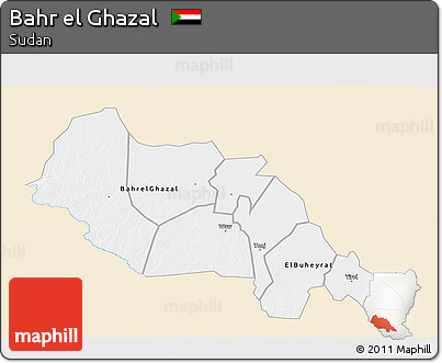 Classic Style 3D Map of Bahr El Ghazal, single color outside