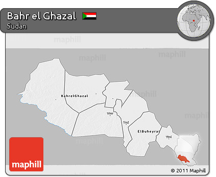Gray 3D Map of Bahr El Ghazal, single color outside