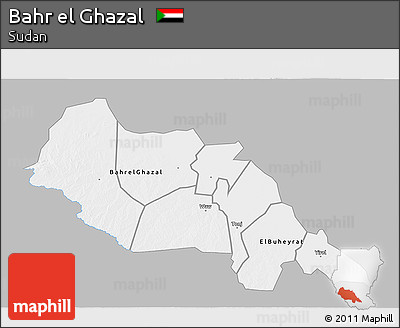 Gray 3D Map of Bahr El Ghazal, single color outside