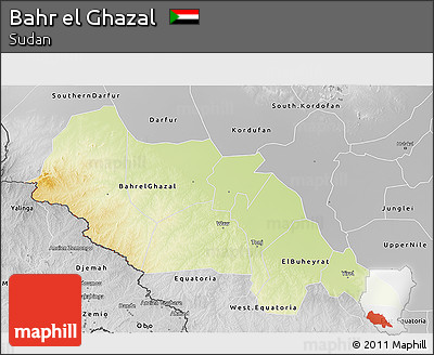 Physical 3D Map of Bahr El Ghazal, desaturated