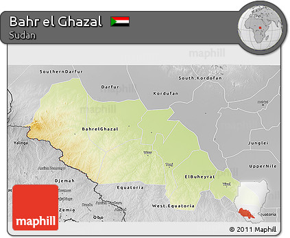 Physical 3D Map of Bahr El Ghazal, desaturated