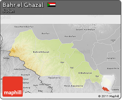 Physical 3D Map of Bahr El Ghazal, desaturated
