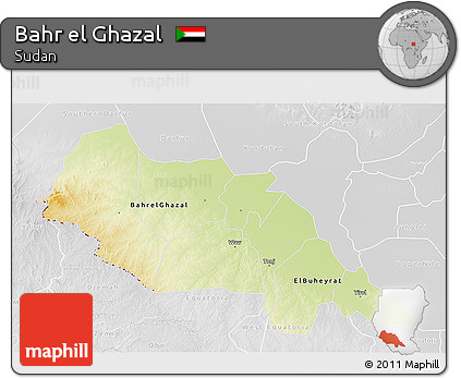 Physical 3D Map of Bahr El Ghazal, lighten, desaturated