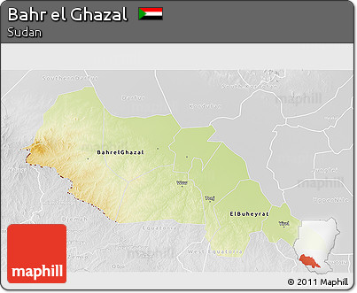 Physical 3D Map of Bahr El Ghazal, lighten, desaturated