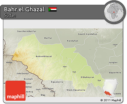 Physical 3D Map of Bahr El Ghazal, semi-desaturated