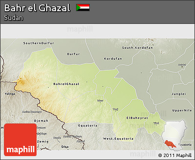 Physical 3D Map of Bahr El Ghazal, semi-desaturated