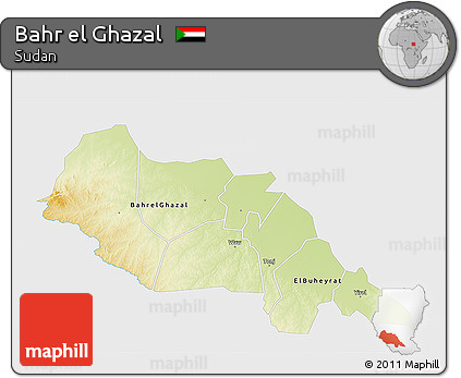 Physical 3D Map of Bahr El Ghazal, single color outside