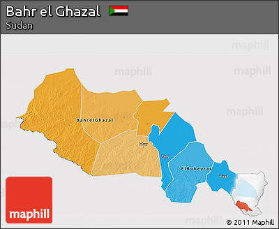 Political 3D Map of Bahr El Ghazal, cropped outside