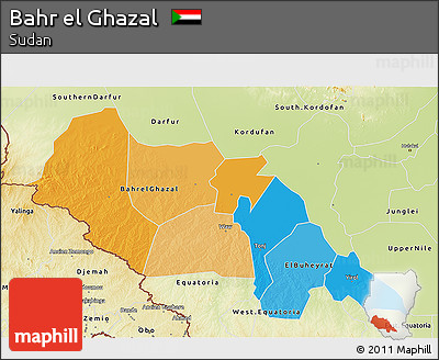 Political 3D Map of Bahr El Ghazal, physical outside