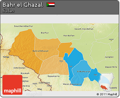 Political 3D Map of Bahr El Ghazal, physical outside