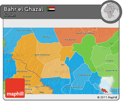 Political 3D Map of Bahr El Ghazal, political shades outside
