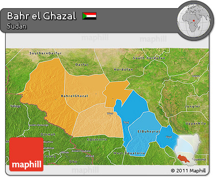 Political 3D Map of Bahr El Ghazal, satellite outside