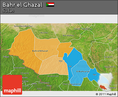 Political 3D Map of Bahr El Ghazal, satellite outside