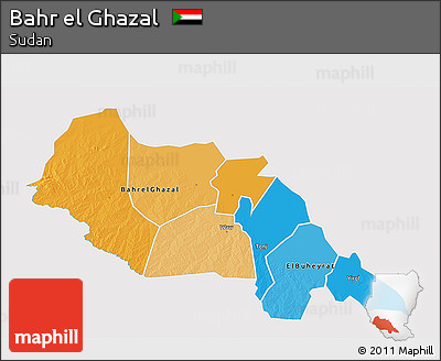 Political 3D Map of Bahr El Ghazal, single color outside
