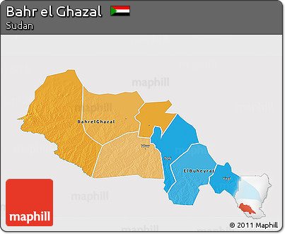 Political 3D Map of Bahr El Ghazal, single color outside