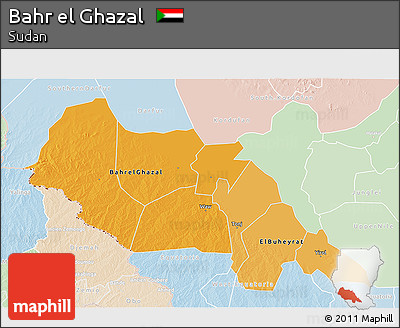Political Shades 3D Map of Bahr El Ghazal, lighten
