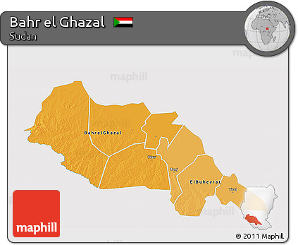 Political Shades 3D Map of Bahr El Ghazal, single color outside