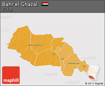 Political Shades 3D Map of Bahr El Ghazal, single color outside