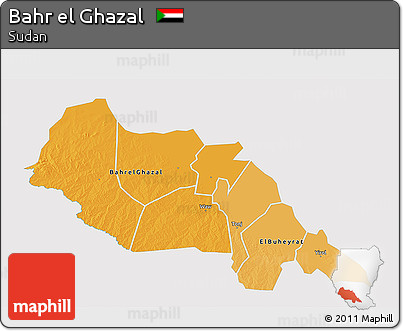 Political Shades 3D Map of Bahr El Ghazal, single color outside