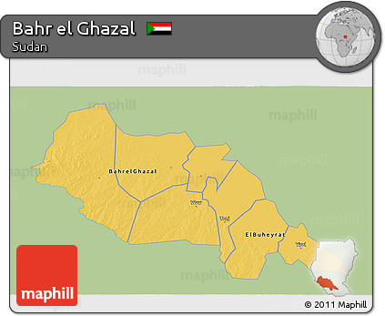 Savanna Style 3D Map of Bahr El Ghazal, single color outside
