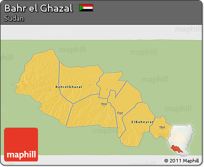 Savanna Style 3D Map of Bahr El Ghazal, single color outside