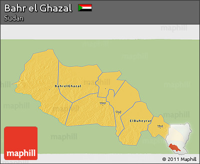 Savanna Style 3D Map of Bahr El Ghazal, single color outside