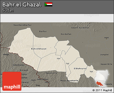 Shaded Relief 3D Map of Bahr El Ghazal, darken