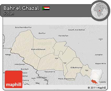 Shaded Relief 3D Map of Bahr El Ghazal, desaturated