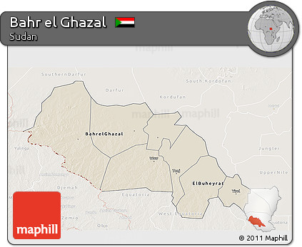 Shaded Relief 3D Map of Bahr El Ghazal, lighten
