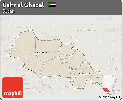 Shaded Relief 3D Map of Bahr El Ghazal, lighten