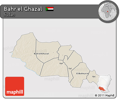 Shaded Relief 3D Map of Bahr El Ghazal, single color outside
