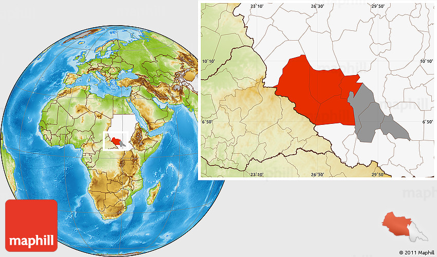 Physical Location Map of Bahr El Ghazal, highlighted country