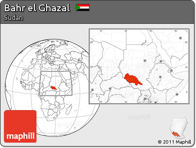 Blank Location Map of Bahr El Ghazal, within the entire country