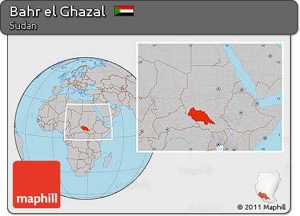 Gray Location Map of Bahr El Ghazal, within the entire country