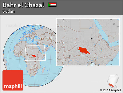 Gray Location Map of Bahr El Ghazal, within the entire country