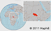 Gray Location Map of Bahr el Ghazal, within the entire country, hill shading
