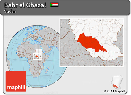 Gray Location Map of Bahr El Ghazal, highlighted country