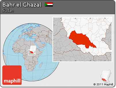 Gray Location Map of Bahr El Ghazal, highlighted country