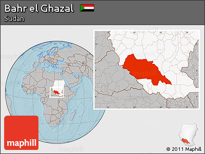 Gray Location Map of Bahr El Ghazal, highlighted country, hill shading