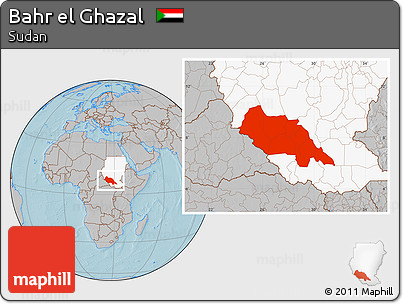 Gray Location Map of Bahr El Ghazal, highlighted country, hill shading