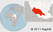 Gray Location Map of Bahr el Ghazal, highlighted country, hill shading