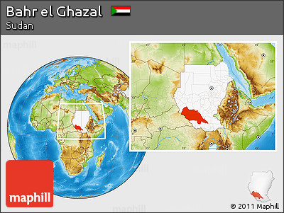 Physical Location Map of Bahr El Ghazal, highlighted country, within the entire country