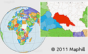 Political Location Map of Bahr el Ghazal, highlighted country