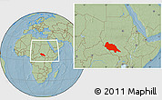 Savanna Style Location Map of Bahr el Ghazal, within the entire country, hill shading