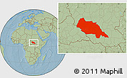 Savanna Style Location Map of Bahr el Ghazal, hill shading