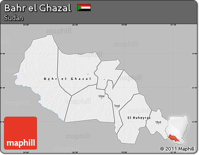 Gray Map of Bahr El Ghazal, single color outside