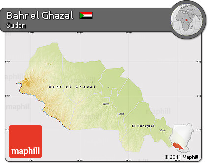 Physical Map of Bahr El Ghazal, cropped outside