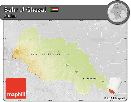 Physical Map of Bahr El Ghazal, lighten, desaturated