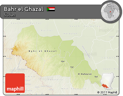 Physical Map of Bahr El Ghazal, lighten